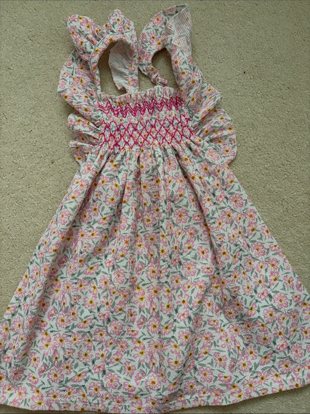 Zara Pink Floral Smocked Ruffle Dress